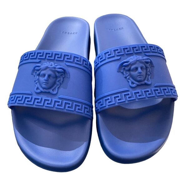 Versace Men's Royal Blue Medusa Sandals Pool Slides, sz 43, 46 - Picture 2 of 14